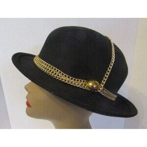 Toucan Vintage Hat 100% Black Wool Gold Chain New York Los Angeles USA
